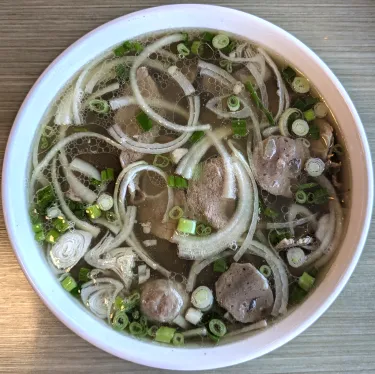 A bowl of Vietnamese beef noodle soup