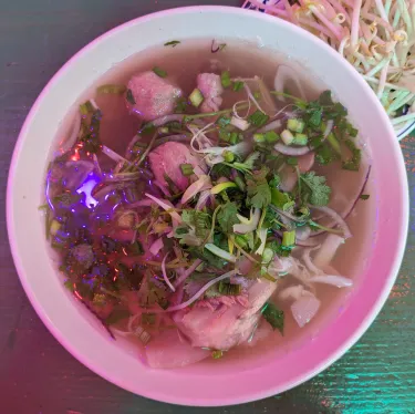 A bowl of Vietnamese beef noodle soup