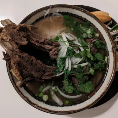 A bowl of Vietnamese beef noodle soup