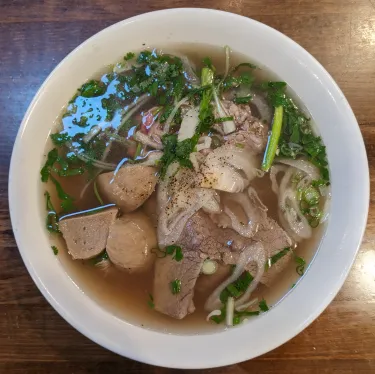 A bowl of Vietnamese beef noodle soup