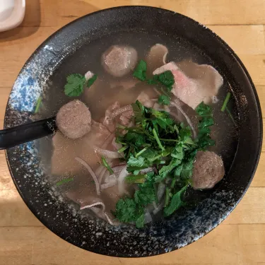 A bowl of Vietnamese beef noodle soup