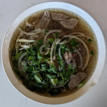 A bowl of Vietnamese beef noodle soup