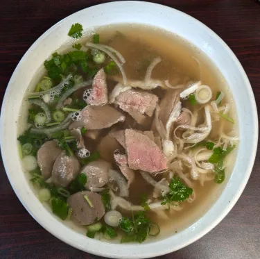 A bowl of Vietnamese beef noodle soup