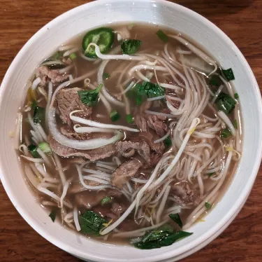 A bowl of Vietnamese beef noodle soup