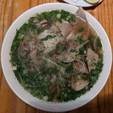 A bowl of Vietnamese beef noodle soup