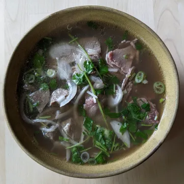 A bowl of Vietnamese beef noodle soup