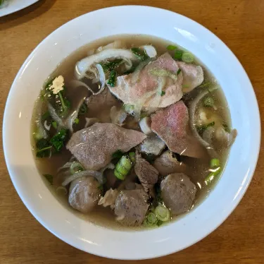 A bowl of Vietnamese beef noodle soup